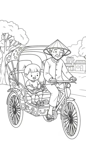 mẫu tranh tô màu Xích Lô cho bé