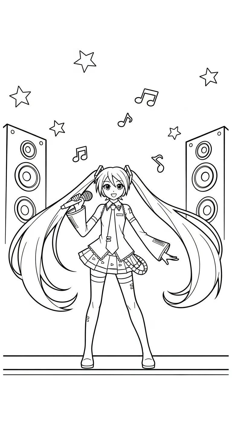 in hình tô màu Tranh tô màu Miku cho bé 5 tuổi