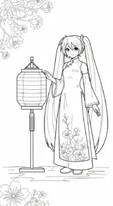 tranh tô màu Tranh tô màu Miku cho bé tải miễn phí