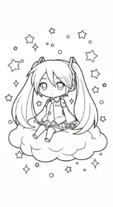 tải hình tô màu Tranh tô màu Miku cho bé 6 tuổi