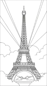 file hình tô màu Tháp Eiffel cho bé in