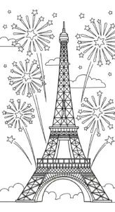 tranh tô màu Tháp Eiffel cho trẻ em