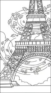file hình tô màu Tháp Eiffel cho bé in