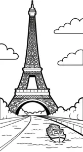 tranh tô màu Tháp Eiffel cho bé tải miễn phí