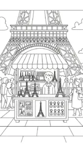 in hình tô màu Tháp Eiffel khổ A4