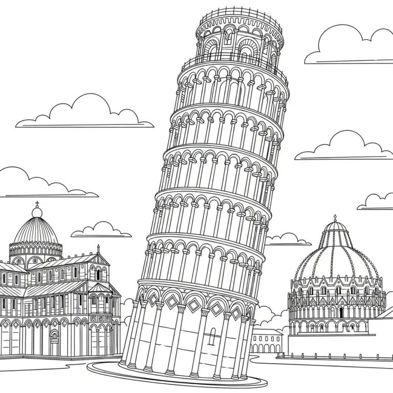 Tranh tô màu Tháp Nghiêng Pisa