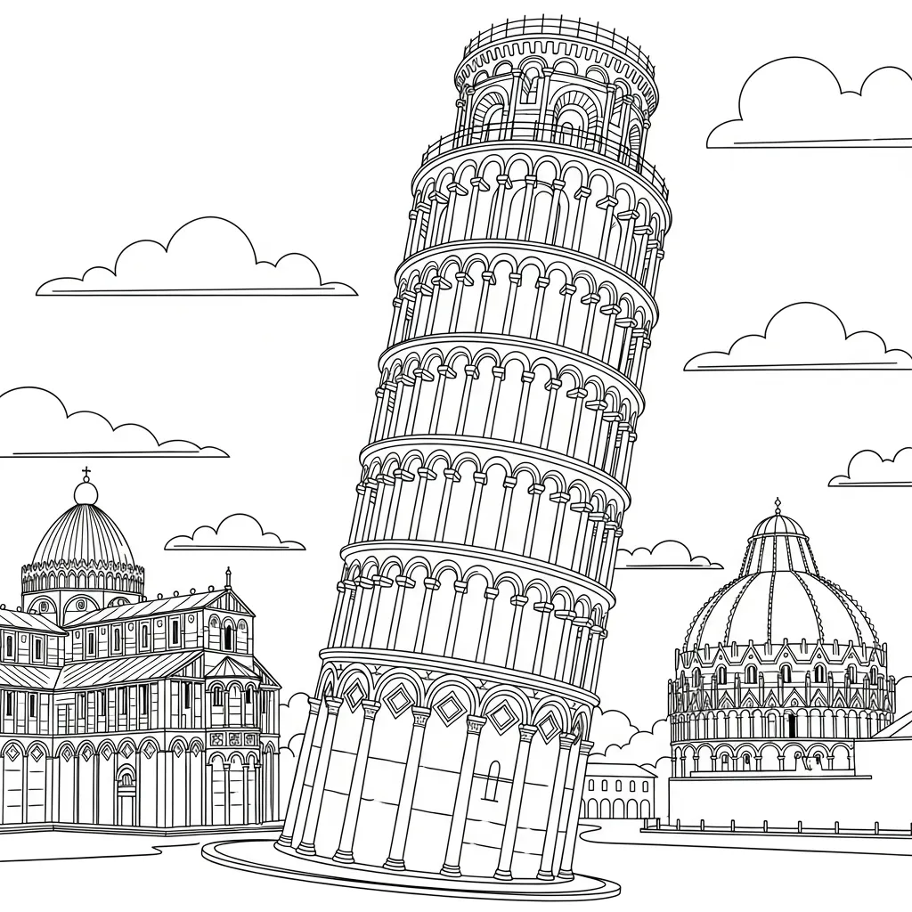 Tranh tô màu Tháp Nghiêng Pisa