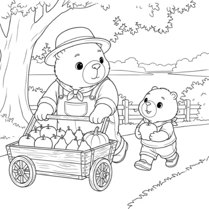 file tranh tô màu Capybara bố đẩy xe trái cây cùng capybara con cho bé in