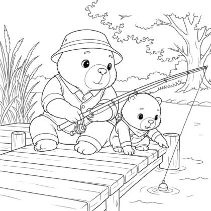 tải tranh tô màu Capybara bố và con câu cá bên cầu gỗ pdf