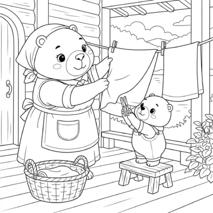 tranh tô màu Capybara mẹ phơi khăn cùng bé capybara cho bé 8 tuổi chất lượng cao
