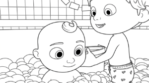 file hình tô màu Cocomelon cho bé 4-5 tuổi