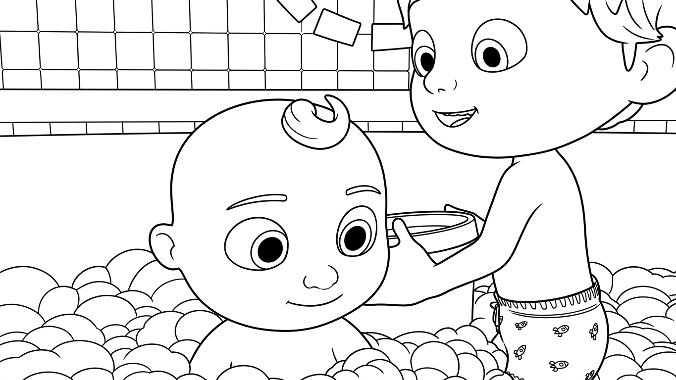 file hình tô màu Cocomelon cho bé 4-5 tuổi
