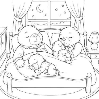 tải file tranh tô màu Gia đình capybara ngủ trưa trong căn phòng nhỏ