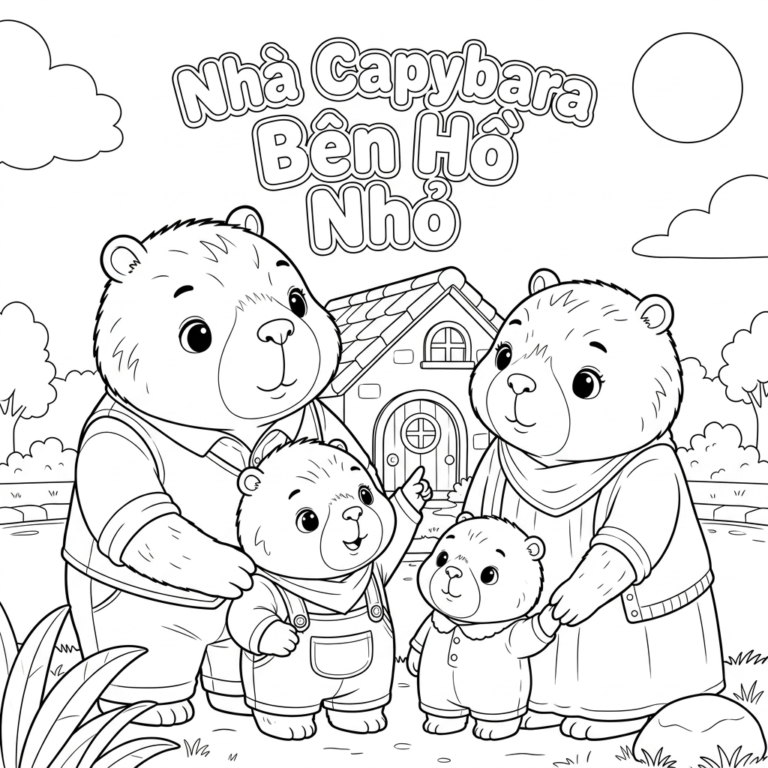 Tranh tô màu Nhà Capybara Bên Hồ Nhỏ