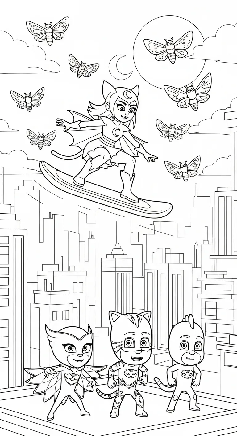 hình tô màu tranh tô màu PJ Mask cho bé 4 tuổi miễn phí