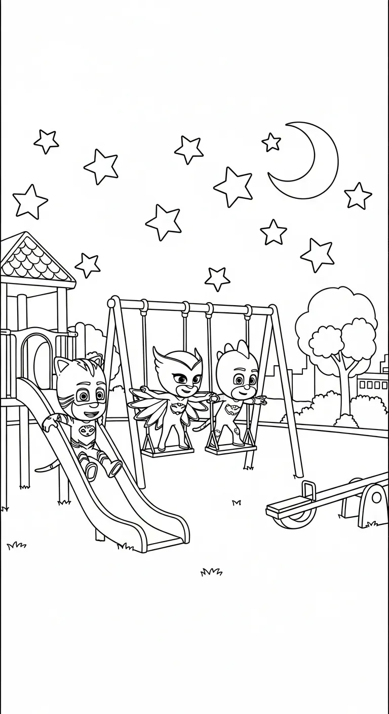 in hình tô màu tranh tô màu PJ Mask miễn phí