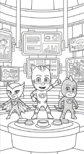in hình tô màu tranh tô màu PJ Mask khổ A4