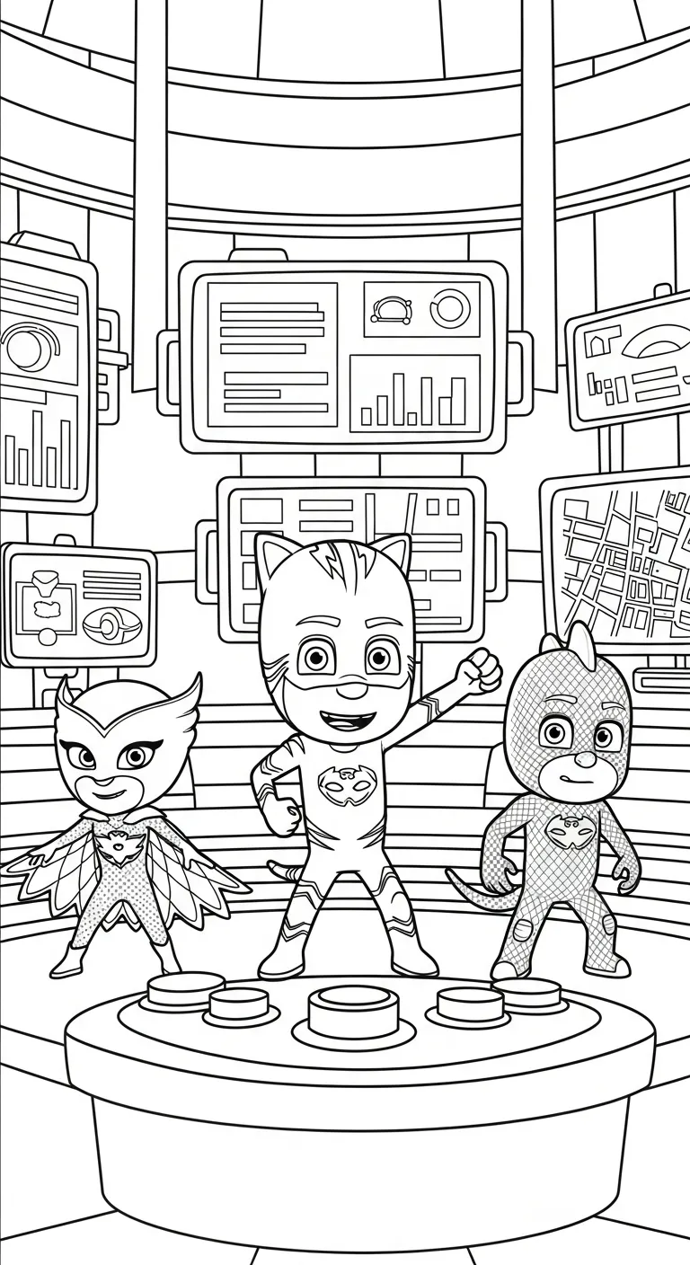 in hình tô màu tranh tô màu PJ Mask khổ A4