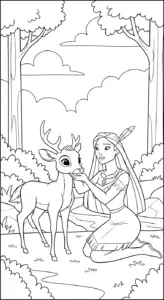 download hình tô màu Pocahontas cho bé