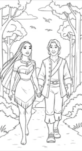 file hình tô màu Pocahontas cho bé 4-5 tuổi