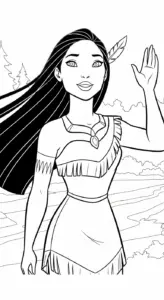 tranh tô màu Pocahontas cho bé 3 tuổi miễn phí