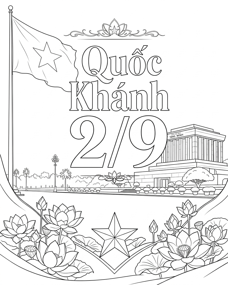 in hình tô màu Quốc Khánh 2-9 cho bé 4 tuổi