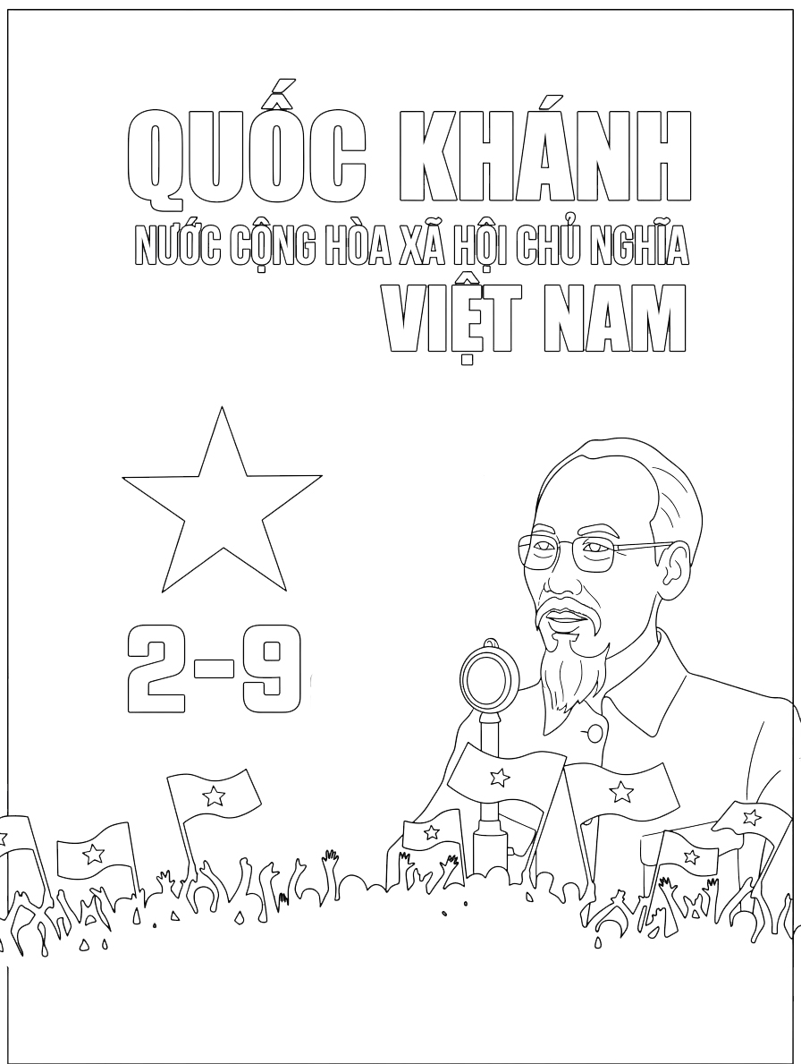 in hình tô màu Quốc Khánh 2-9 cho bé