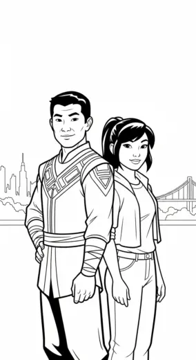 file pdf hình tô màu Shang chi cho bé