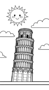 tải hình tô màu tranh tô màu Tháp Nghiêng Pisa cho bé 6 tuổi