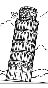 tải hình tô màu tranh tô màu Tháp Nghiêng Pisa cho bé 5 tuổi