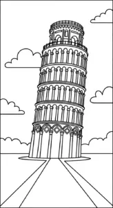 hình tô màu tranh tô màu Tháp Nghiêng Pisa miễn phí