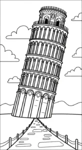 tải hình tô màu tranh tô màu Tháp Nghiêng Pisa cho bé 6 tuổi