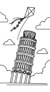 file tranh tô màu tranh tô màu Tháp Nghiêng Pisa cho bé 4-5 tuổi