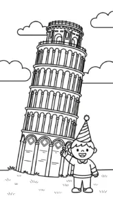 tranh tô màu tranh tô màu Tháp Nghiêng Pisa cho bé