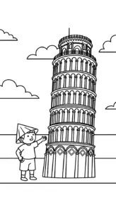 tranh tô màu tranh tô màu Tháp Nghiêng Pisa cho bé 5 tuổi