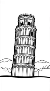hình tô màu tranh tô màu Tháp Nghiêng Pisa in ngay