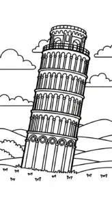 tranh tô màu tranh tô màu Tháp Nghiêng Pisa cho bé 5 tuổi