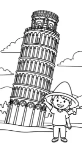 in hình tô màu tranh tô màu Tháp Nghiêng Pisa cho bé 4 tuổi