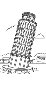 in hình tô màu tranh tô màu Tháp Nghiêng Pisa cho bé
