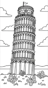 tranh tô màu tranh tô màu Tháp Nghiêng Pisa cho bé 5 tuổi