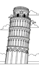 tranh tô màu tranh tô màu Tháp Nghiêng Pisa cho bé 3 tuổi miễn phí