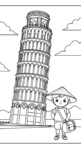 hình tô màu tranh tô màu Tháp Nghiêng Pisa cho bé 8 tuổi