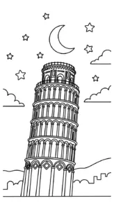 tải hình tô màu tranh tô màu Tháp Nghiêng Pisa cho bé 7 tuổi