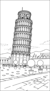 hình tô màu tranh tô màu Tháp Nghiêng Pisa in ngay