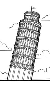 hình tô màu tranh tô màu Tháp Nghiêng Pisa cho bé 4 tuổi