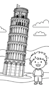 hình tô màu tranh tô màu Tháp Nghiêng Pisa cho bé 4 tuổi