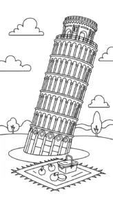 hình tô màu tranh tô màu Tháp Nghiêng Pisa cho bé đơn giản