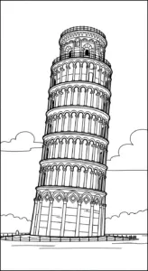 download hình tô màu tranh tô màu Tháp Nghiêng Pisa cho bé