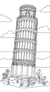 download hình tô màu tranh tô màu Tháp Nghiêng Pisa cho bé