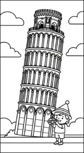 in hình tô màu tranh tô màu Tháp Nghiêng Pisa cho bé 4 tuổi